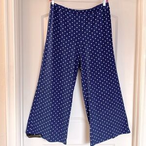 QUACKER FACTORY NAVY DOTTED WIDE LEG PANTS Womens L Flowy beach Nautical QVC